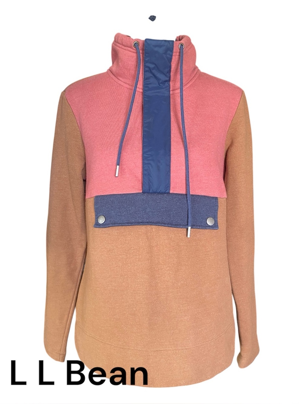 L.L.Bean Signature Pullover XS Organic Cotton Fleece Colorblock